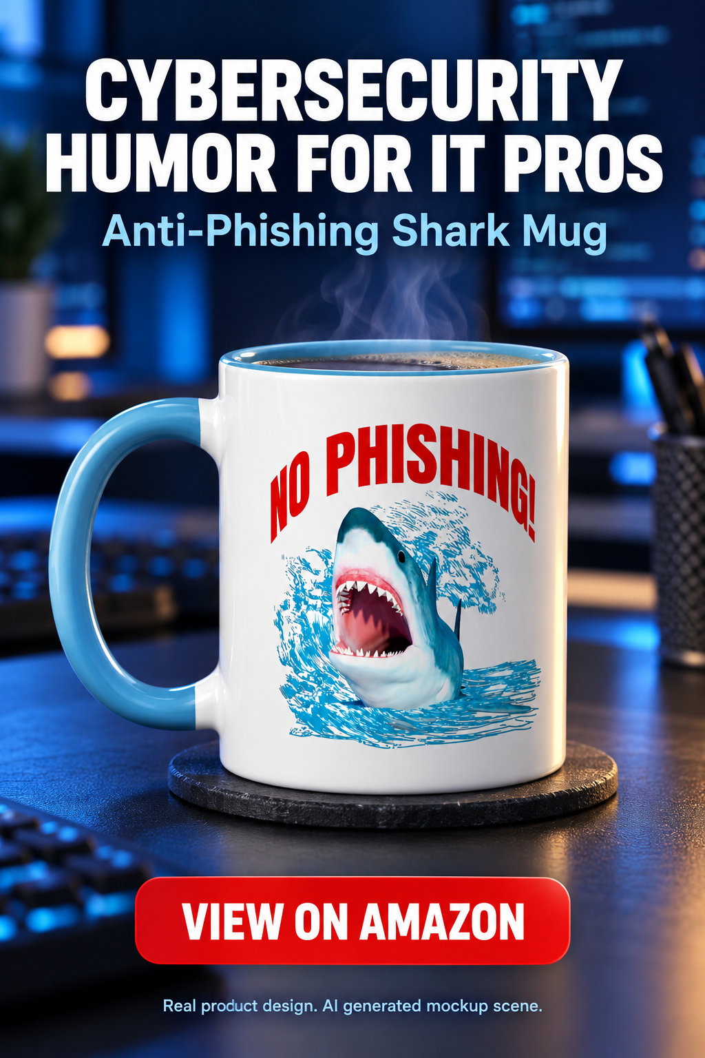 No Phishing Shark Cybersecurity Humor Ceramic Mug